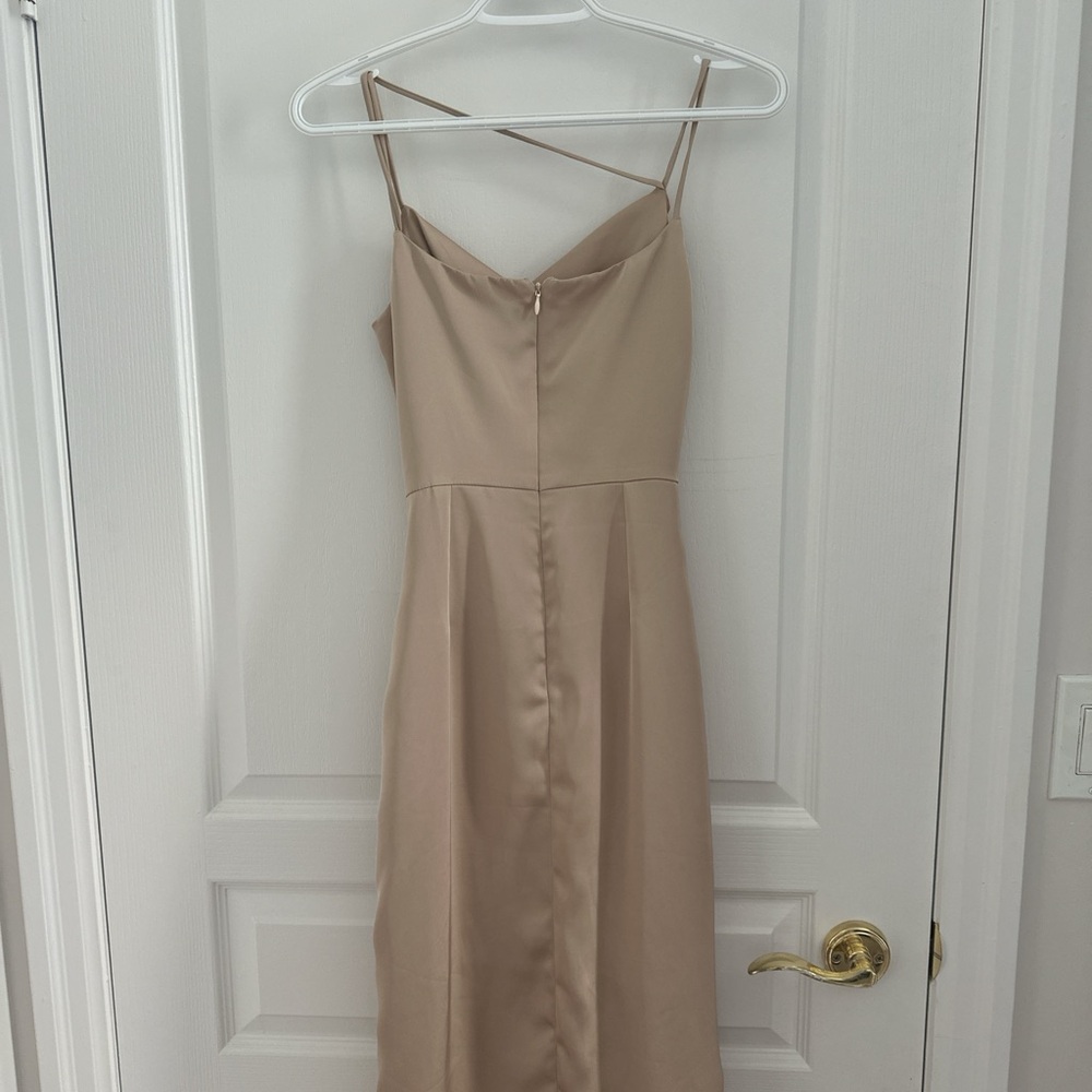 Elegant Tan Spaghetti Strap Dress - Picture 4 of 12